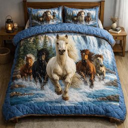 Wild River Horses 3 Piece Quilted Bedding Set Gift For Horse Lovers