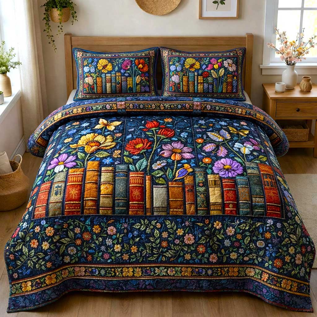 Petal Pages 3 Piece Quilted Bedding Set Gift For Flower Lovers