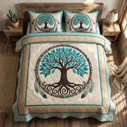 Tree of Life 3 Piece Quilted Bedding Set Gift For Home Decor Lovers