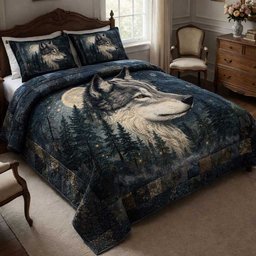 Lone Wolf 3 Piece Quilted Bedding Set Gift For Wolf Lovers