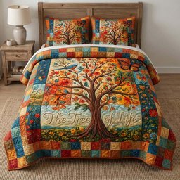 Tree of Life 3 Piece Quilted Bedding Set Gift For Home Decor Lovers