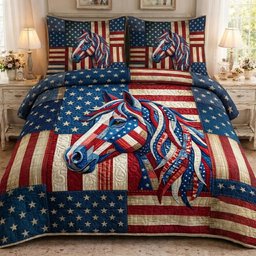 Patriot Horse 3 Piece Quilted Bedding Set Gift For Horse Lovers