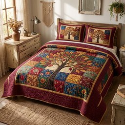Tree of Life 3 Piece Quilted Bedding Set Gift For Home Decor Lovers