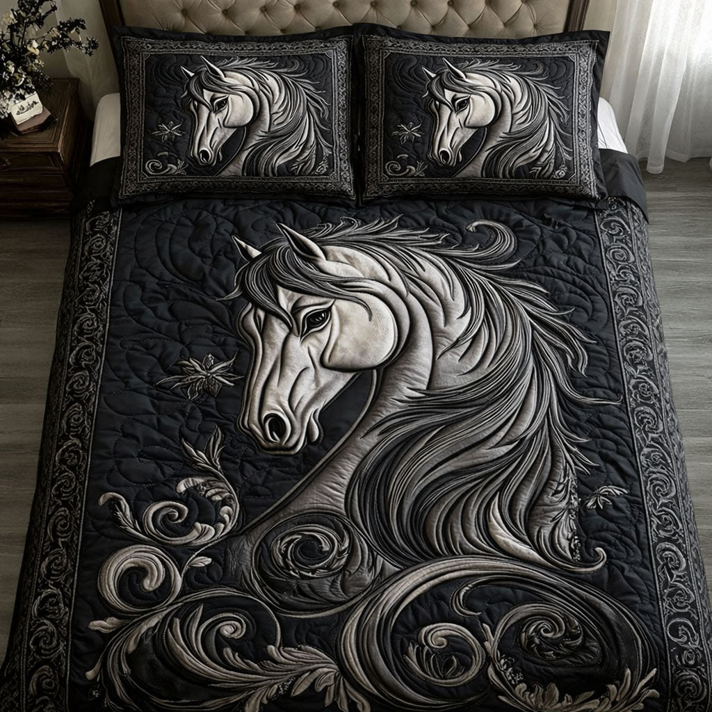Majesty Horse 3 Piece Quilted Bedding Set Gift For Horse Lovers