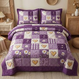Daisy Hearts 3 Piece Quilted Bedding Set Gift For Flower Lovers