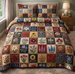 Patchy Bloom 3 Piece Quilted Bedding Set Gift For Flower Lovers