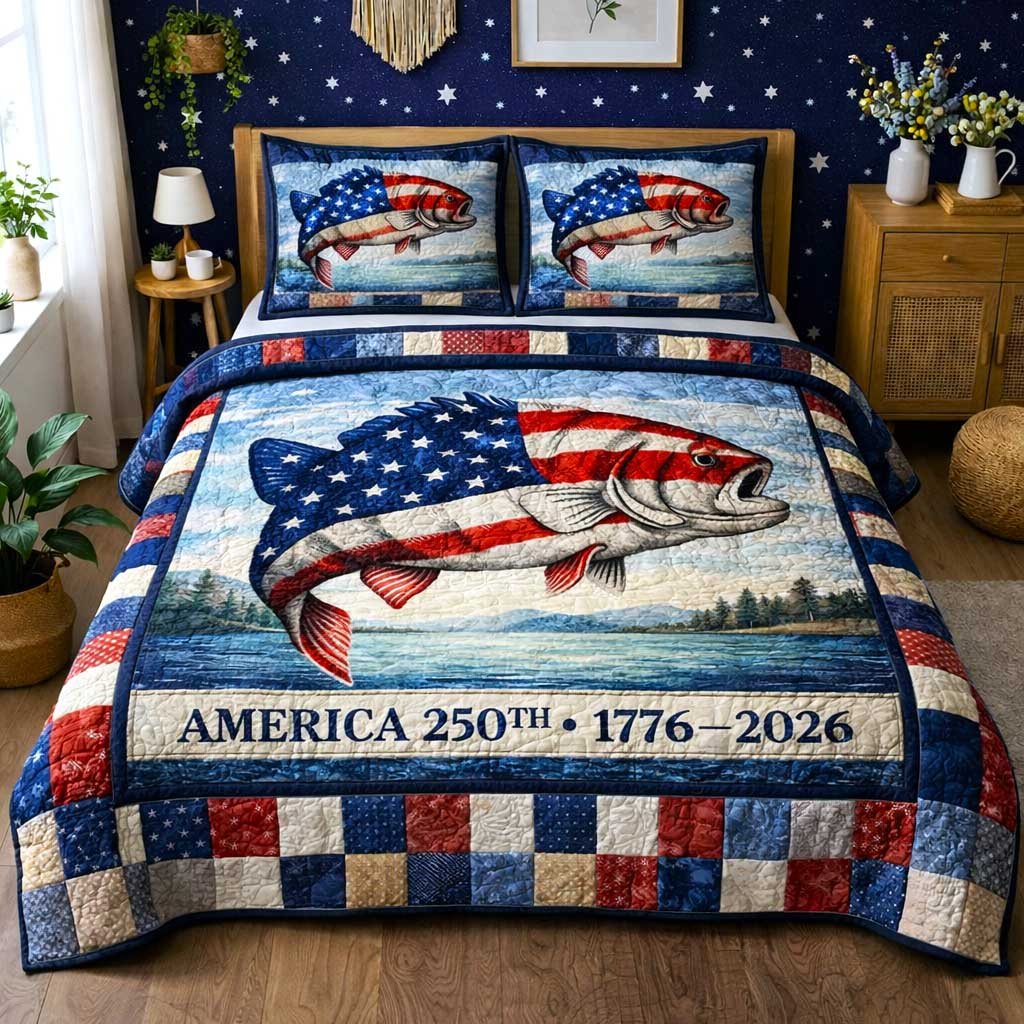 Lake Angler 3 Piece Quilted Bedding Set Gift For Fishing Lovers