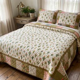 Mini Cactus Garden 3 Piece Quilted Bedding Set Gift For Flower Lovers