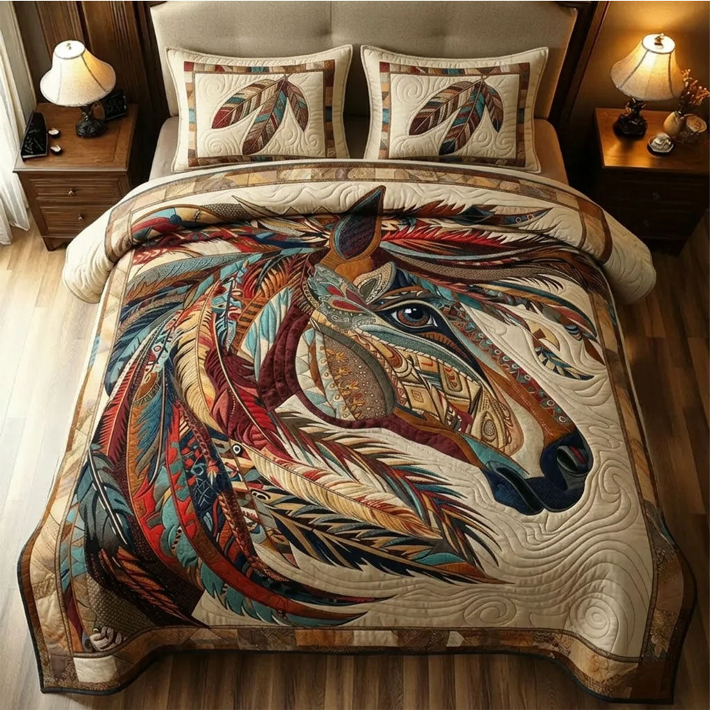 Prairie Soul Runner Horse 3 Piece Quilted Bedding Set Gift For Horse Lovers