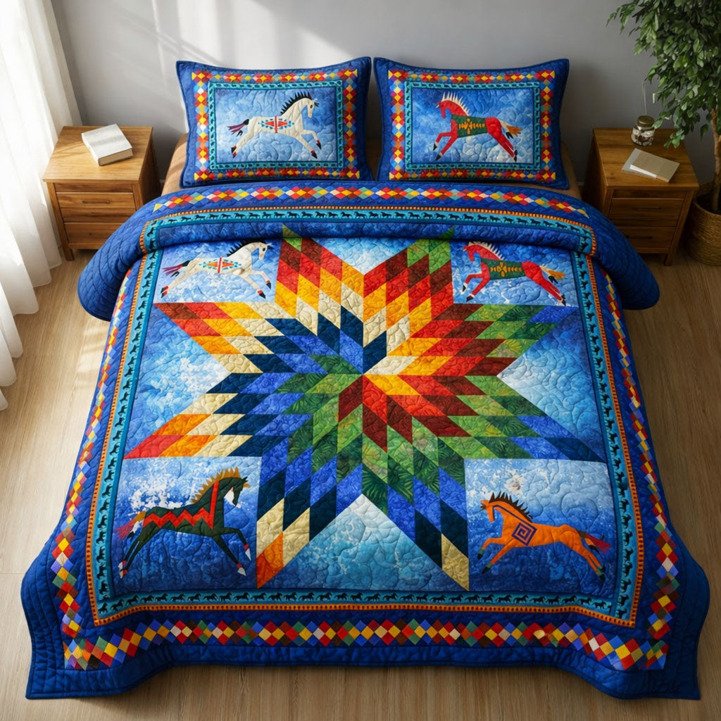 Navetive Horse 3 Piece Quilted Bedding Set Gift For Horse Lovers