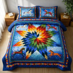 Navetive Horse 3 Piece Quilted Bedding Set Gift For Horse Lovers