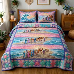 Heavenly Crossing Way 3 Piece Quilted Bedding Set Gift For Beach Lovers