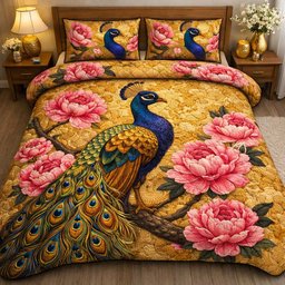 Imperial Garden Peacock 3 Piece Quilted Bedding Set Gift For Bird Lovers