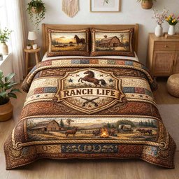 Rustic Ranch Horse 3 Piece Quilted Bedding Set Gift For Western Lovers