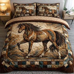 Prairie Echo Stallion 3 Piece Quilted Bedding Set Gift For Horse Lovers