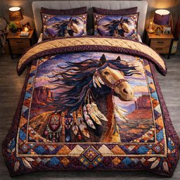 Canyon Wind Stallion 3 Piece Quilted Bedding Set Gift For Horse Lovers