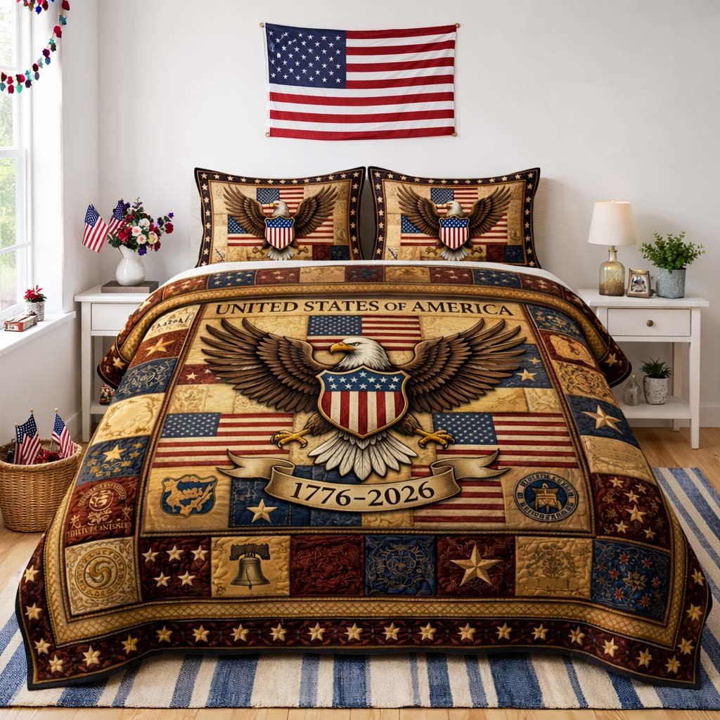 Heritage Eagle 3 Piece Quilted Bedding Set Gift For African American Heritage Lovers
