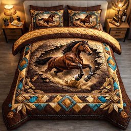 Desert Thunder Stallion 3 Piece Quilted Bedding Set Gift For Horse Lovers