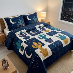 Midnight Cactus Sky 3 Piece Quilted Bedding Set Gift For Nature Lovers