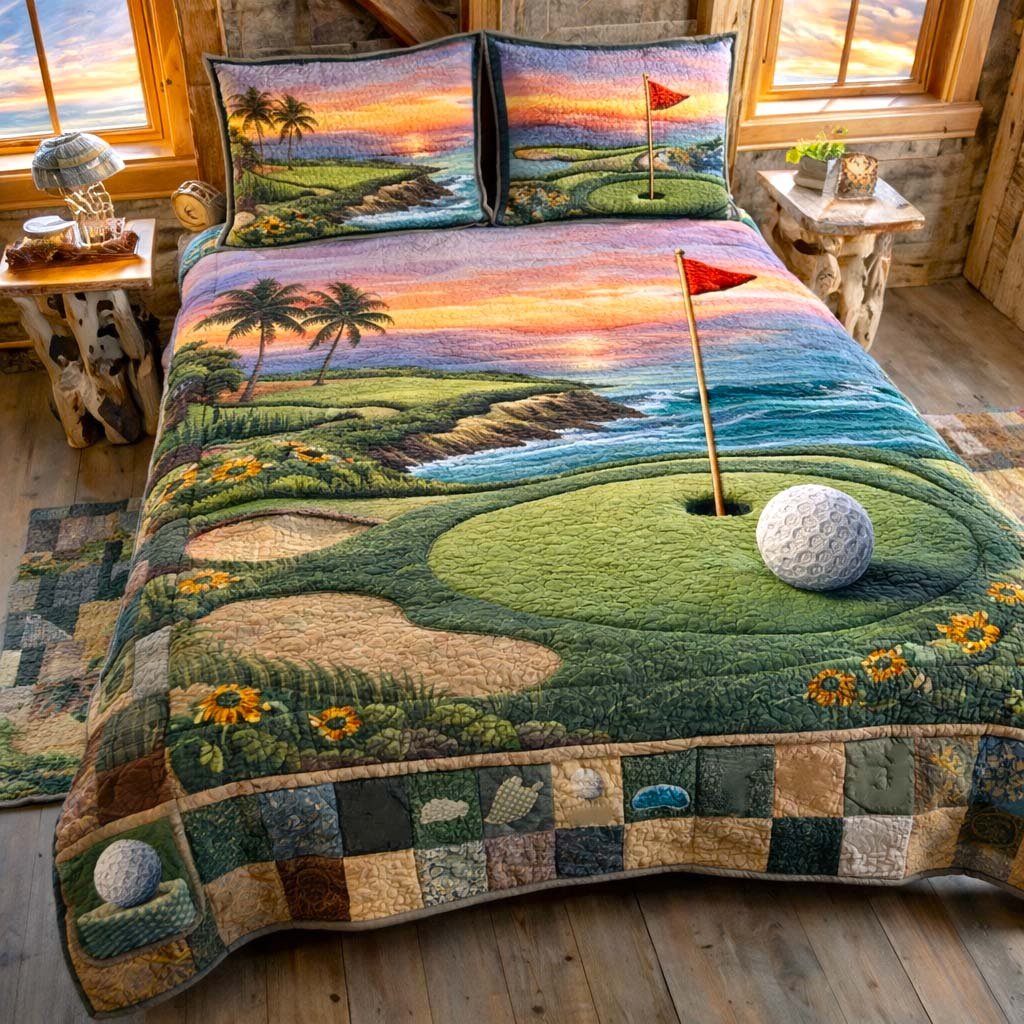 Vintage Tee 3 Piece Quilted Bedding Set Gift For Sports Fans