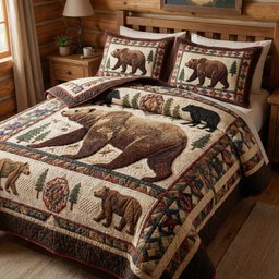 Woodland Majesty Bear 3 Piece Quilted Bedding Set Gift For Nature Lovers