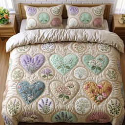 Flower Patchwork 3 Piece Quilted Bedding Set Gift For Flower Lovers