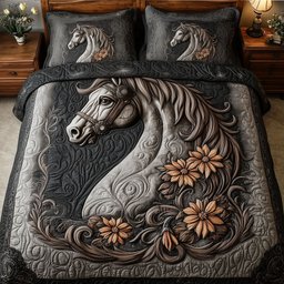 Majesty Horse 3 Piece Quilted Bedding Set Gift For Horse Lovers