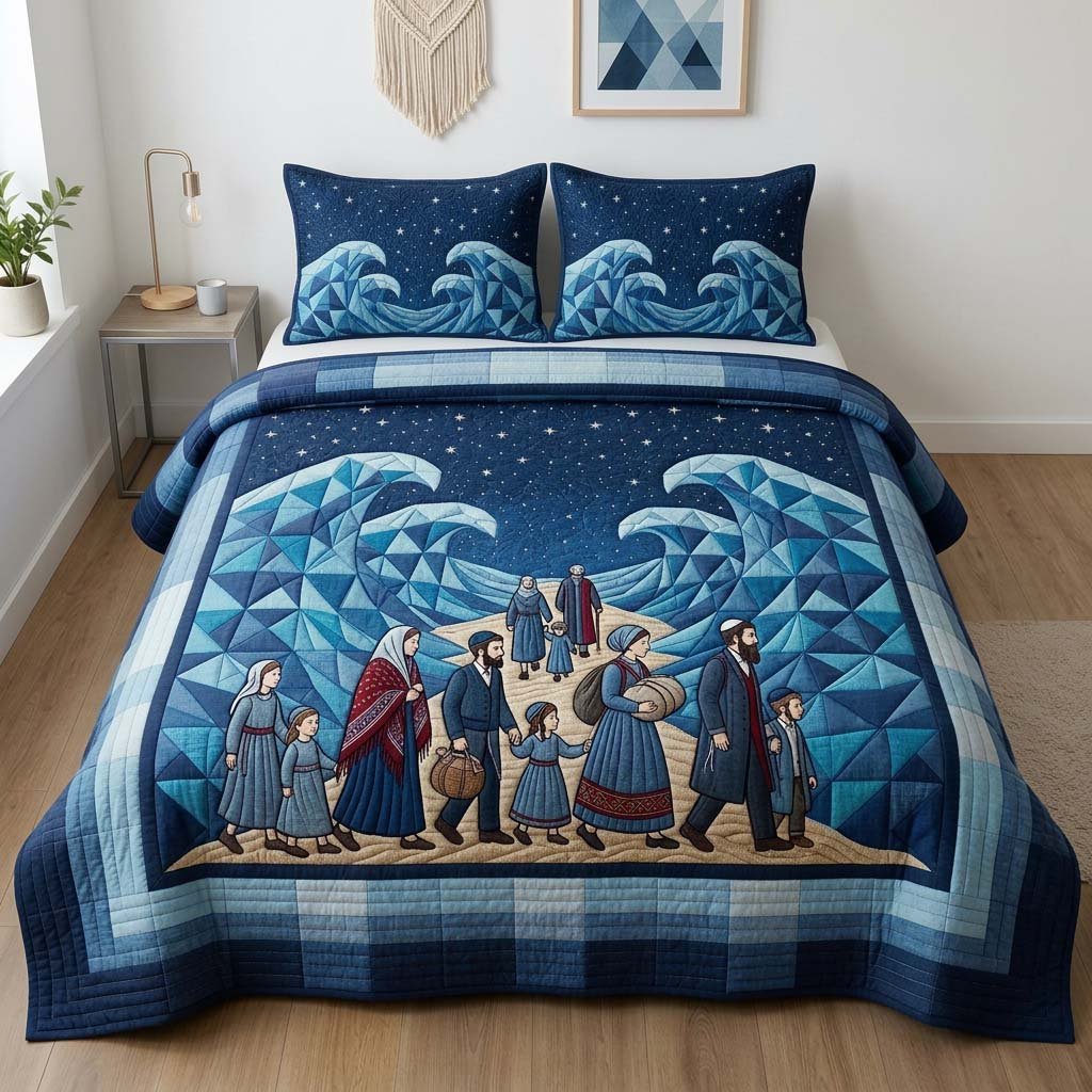 Midnight Faith Walk 3 Piece Quilted Bedding Set Gift For Christians