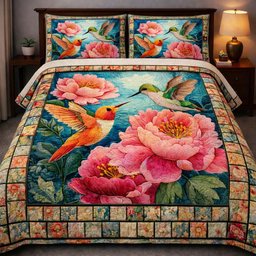 Hummingbird Heaven 3 Piece Quilted Bedding Set Gift For Bird Lovers