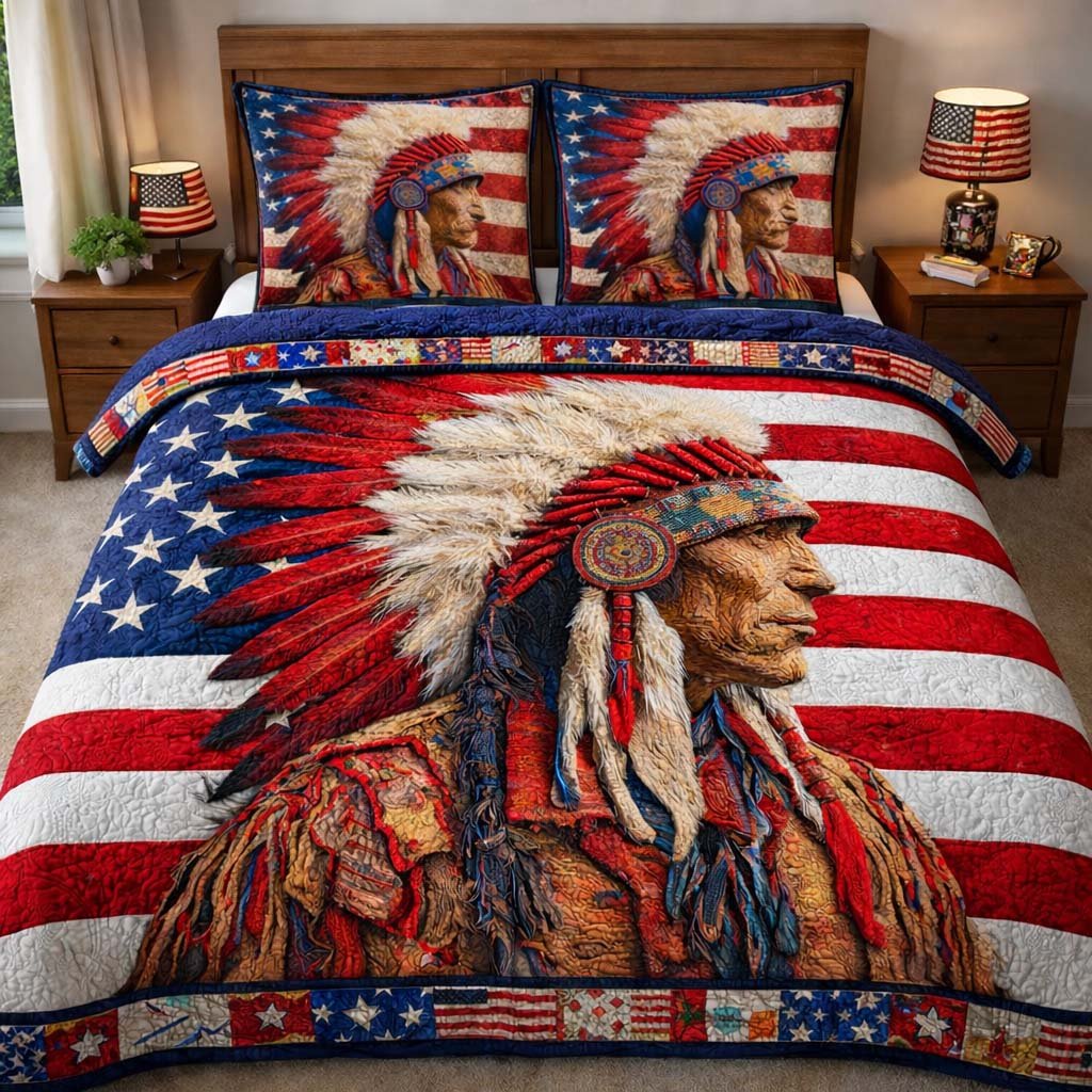 American Eagle Guardian Horse 3 Piece Quilted Bedding Set Gift For Horse Lovers
