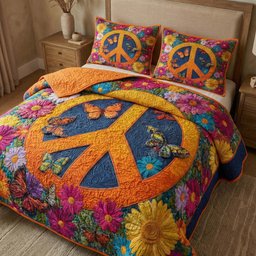 Butterfly Peace 3 Piece Quilted Bedding Set Gift For Butterfly Lovers