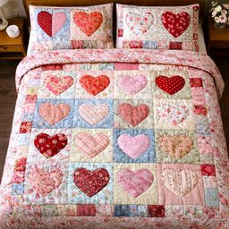Loving Hearts 3 Piece Quilted Bedding Set Gift For Flower Lovers