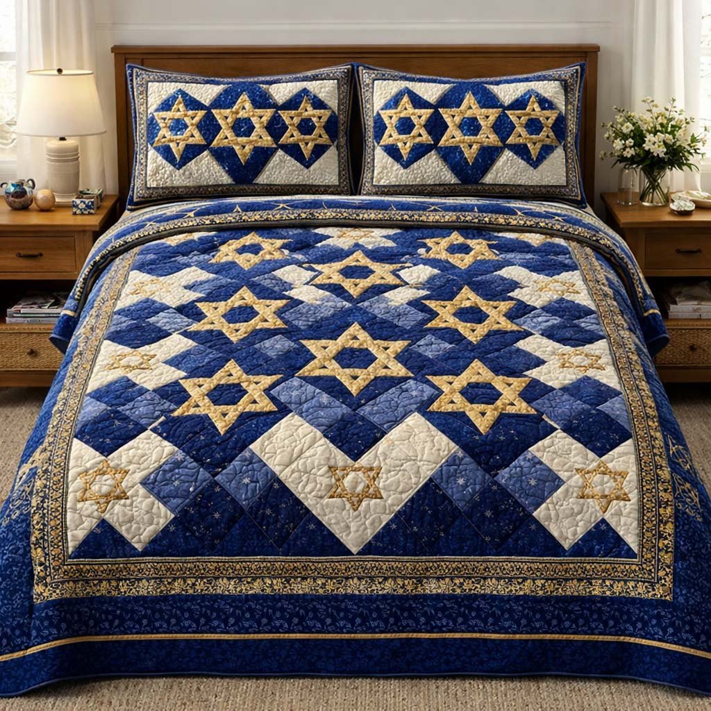 Hanukkah 3 Piece Quilted Bedding Set Gift For Home Decor Lovers