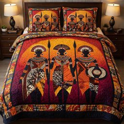African Royal Guardians 3 Piece Quilted Bedding Set Gift For African American Heritage Lovers