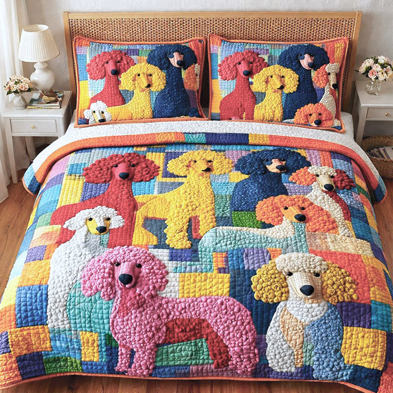 Poodle Gang Dog 3 Piece Quilted Bedding Set Gift For Dog Lovers