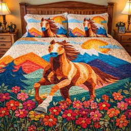 Wildflower Valley Horse 3 Piece Quilted Bedding Set Gift For Horse Lovers