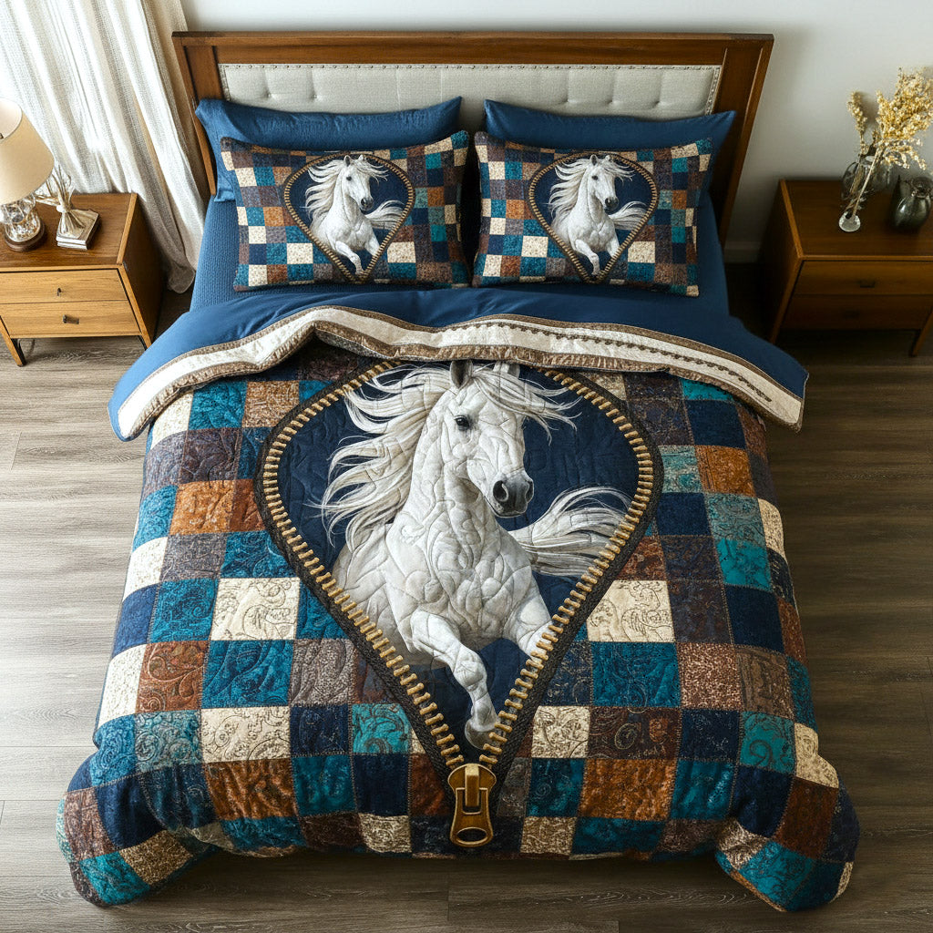 Weathered Gallop Horse 3 Piece Quilted Bedding Set Gift For Horse Lovers
