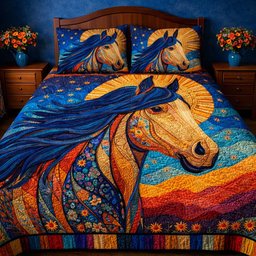 Mystic Halo Horse 3 Piece Quilted Bedding Set Gift For Horse Lovers