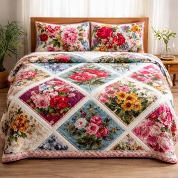 Floral Serenity 3 Piece Quilted Bedding Set Gift For Flower Lovers