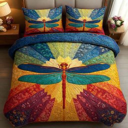 Solar Dragonfly 3 Piece Quilted Bedding Set Gift For Butterfly Lovers