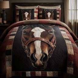 Classic Western Horse 3 Piece Quilted Bedding Set Gift For Horse Lovers