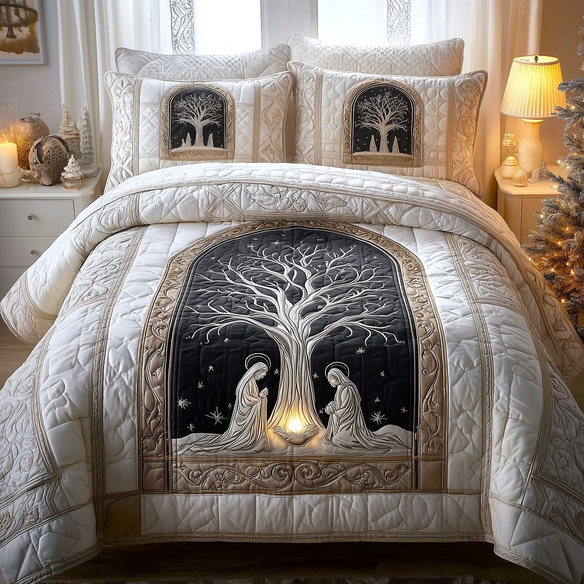 Heavenly Peace 3 Piece Quilted Bedding Set Gift For Home Decor Lovers