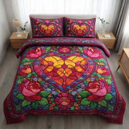 Stained Heart 3 Piece Quilted Bedding Set Gift For Flower Lovers