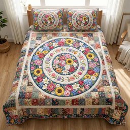 Floral Serenity 3 Piece Quilted Bedding Set Gift For Flower Lovers