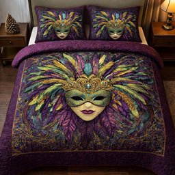 Feather Masque 3 Piece Quilted Bedding Set Gift For Home Decor Lovers