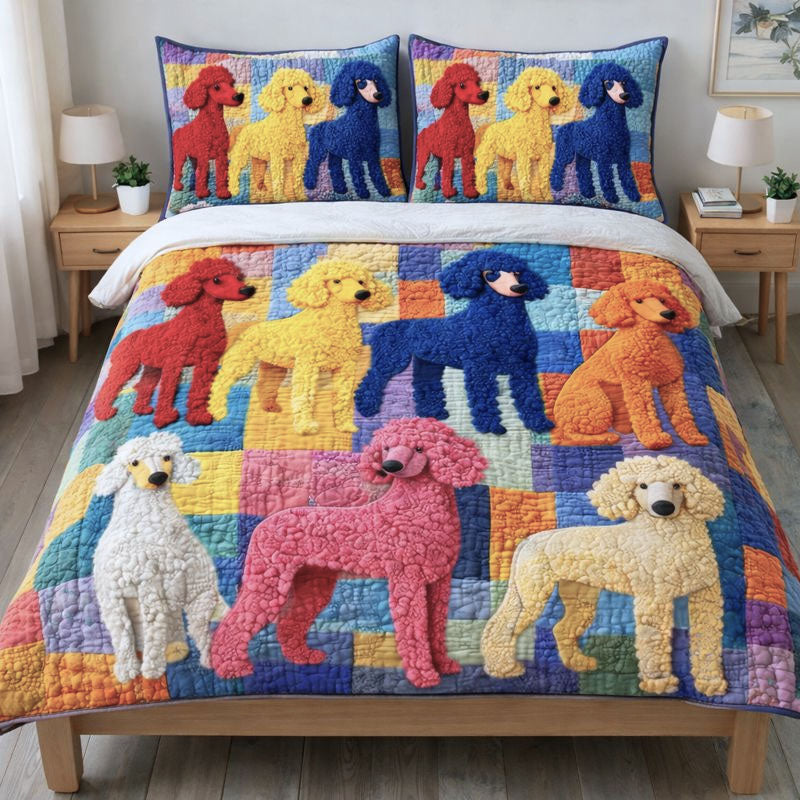 Poodle Gang Dog 3 Piece Quilted Bedding Set Gift For Dog Lovers