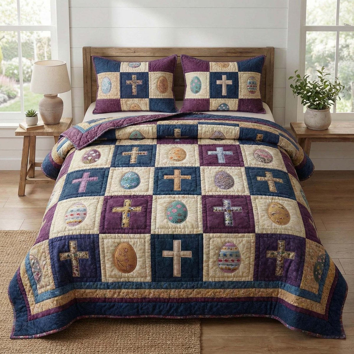 Sacred Patchwork Christian 3 Piece Quilted Bedding Set Gift For Christians