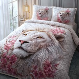 Majestic Lion 3 Piece Quilted Bedding Set Gift For Lion Lovers
