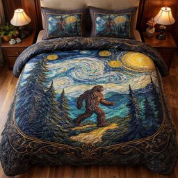 Starry Trail Bigfoot 3 Piece Quilted Bedding Set Gift For Nature Lovers