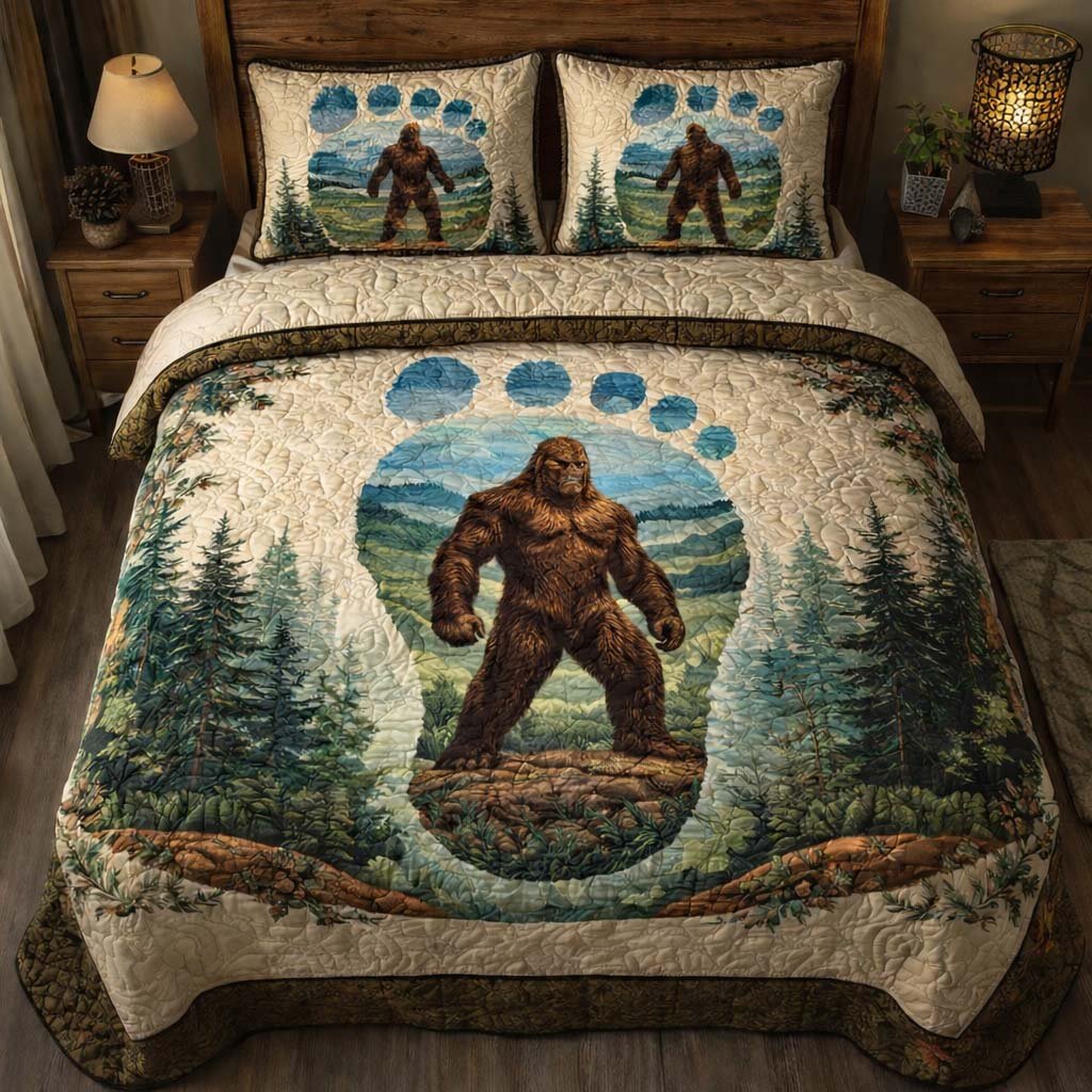 Bigfoot Paw Emblem 3 Piece Quilted Bedding Set Gift For Dog Lovers